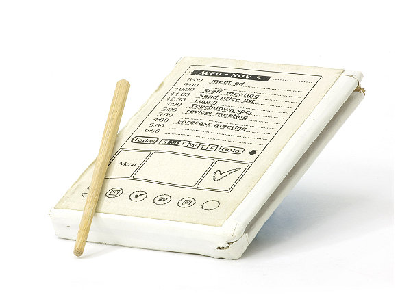 wooden block and wooden stylus used to self-test the palm pilot prototype